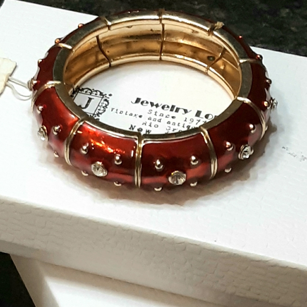 Crimson Red Bangle Rhinestone Bracelet